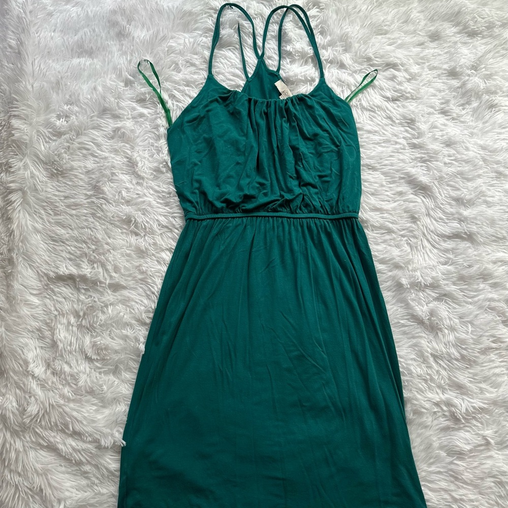 LOFT Green Ruched Smocked Sundress